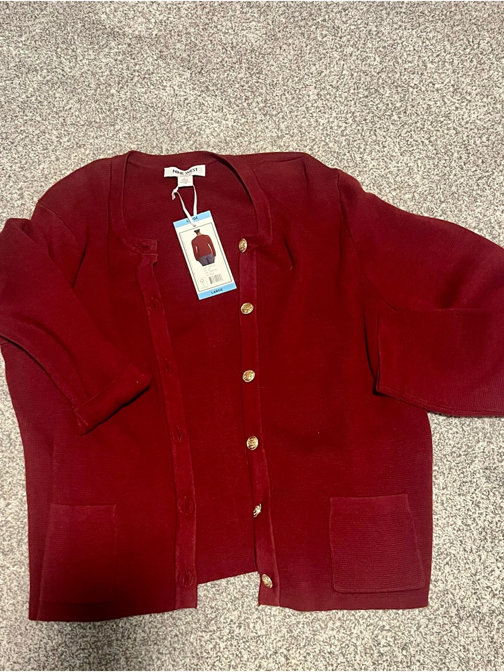 Nine West Burgundy Cardigan with Gold Buttons NWT!